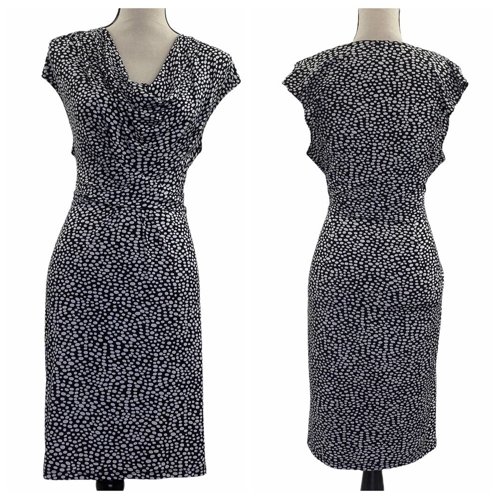 BETHANY Black White Cowl Neck Dress Size Medium